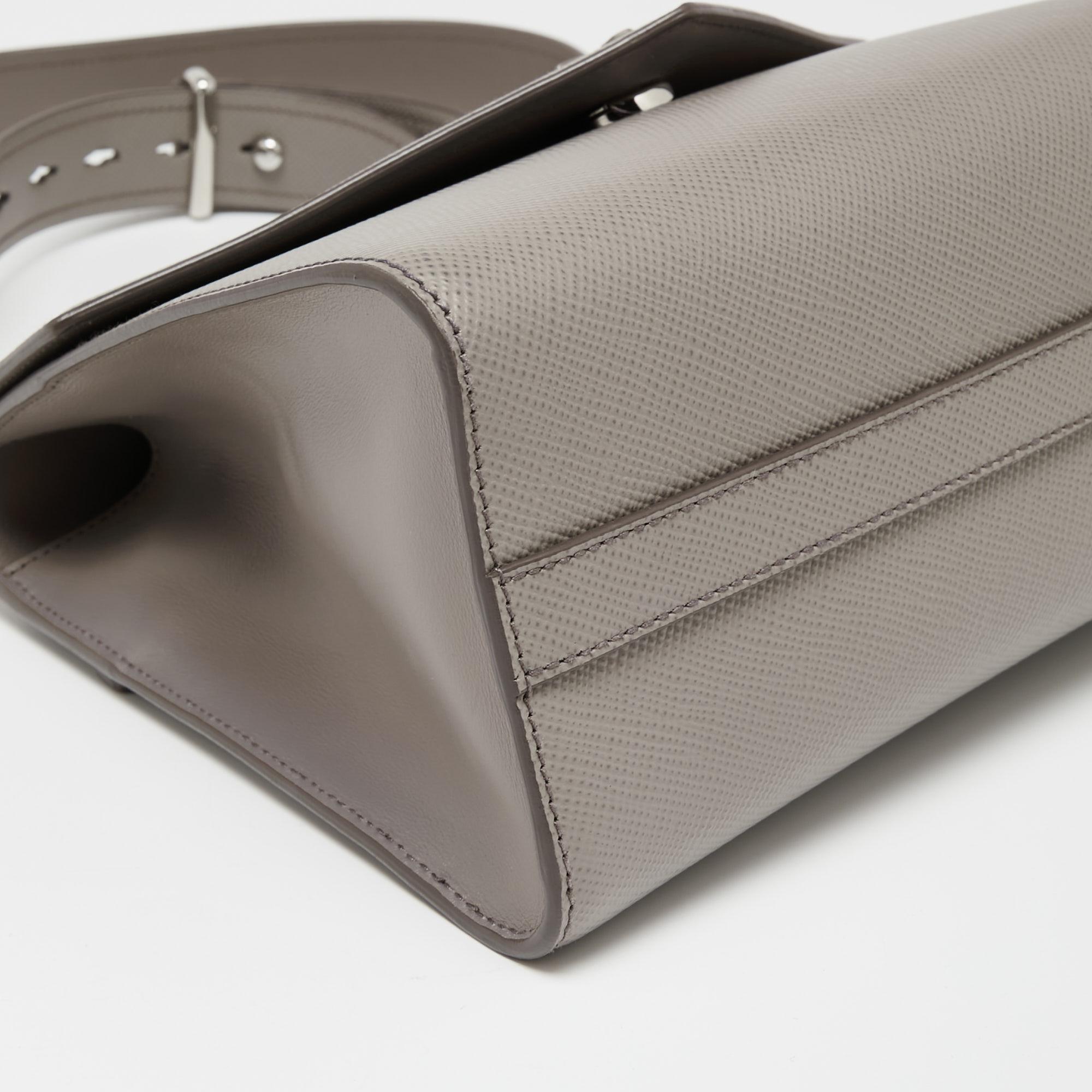 Prada Grey Saffiano Cuir Leather Envelope Flap Shoulder Bag 1