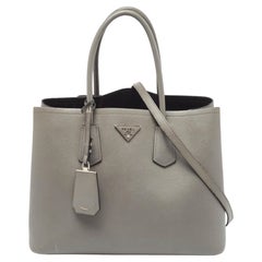 Prada Grey Saffiano Cuir Leather Large Double Handle Tote