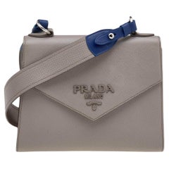 Used Prada Grey Saffiano Cuir Leather Monochrome Shoulder Bag
