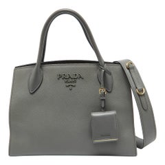 Prada Grey Saffiano Cuir Leather Monochrome Tote