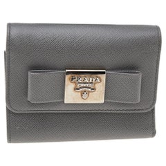 Prada Grey Saffiano Leather Bow Trifold Wallet