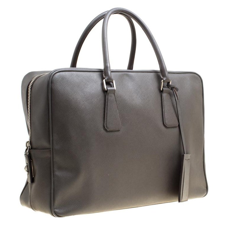 Prada Grey Saffiano Leather Briefcase For Sale at 1stDibs prada