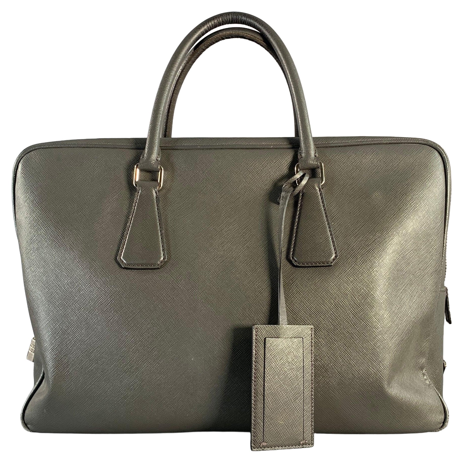 PRADA Grey Saffiano Leather Briefcase