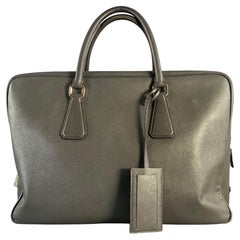 PRADA Grey Saffiano Leather Briefcase