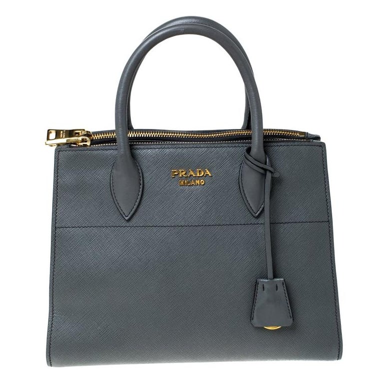 Prada Grey Saffiano Leather Esplanade Tote For Sale