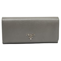 Prada Grey Saffiano Leather Flap Continental Wallet