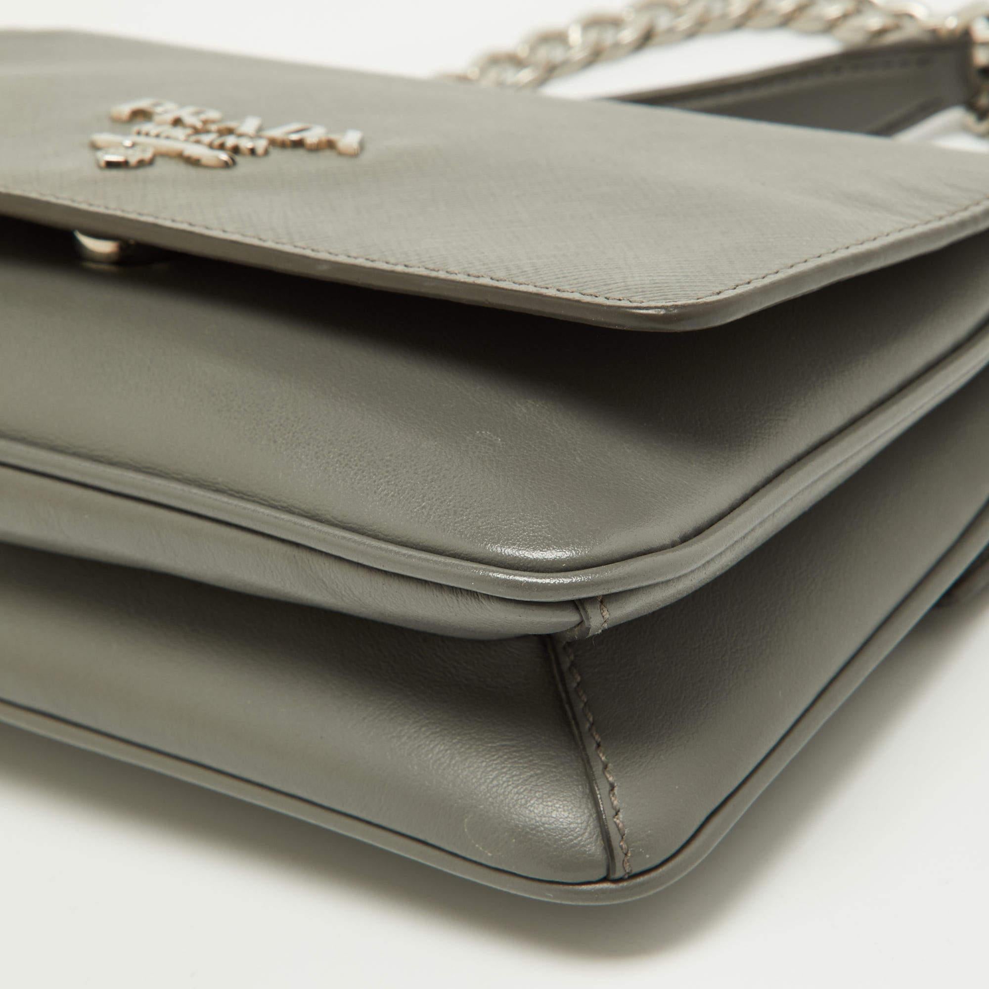 Prada Grey Saffiano Leather Flap Crossbody Bag 7