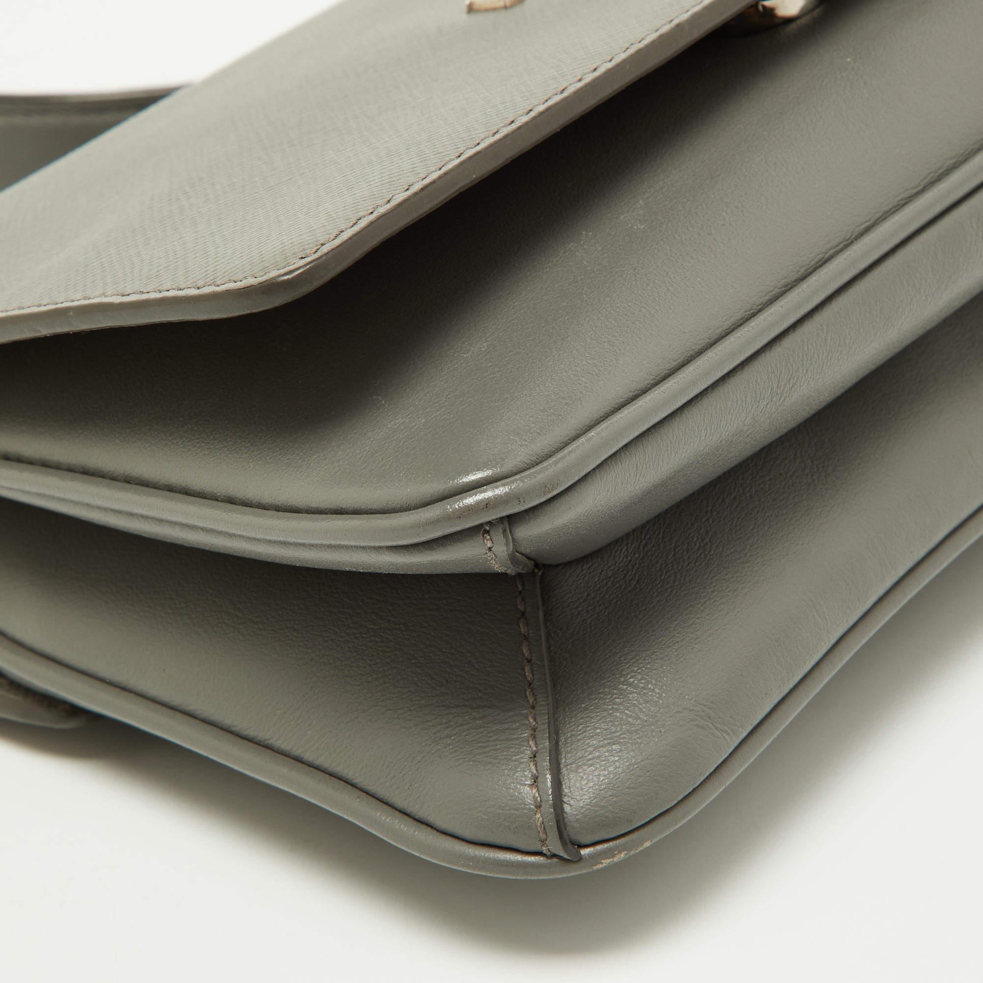 Prada Grey Saffiano Leather Flap Crossbody Bag 8