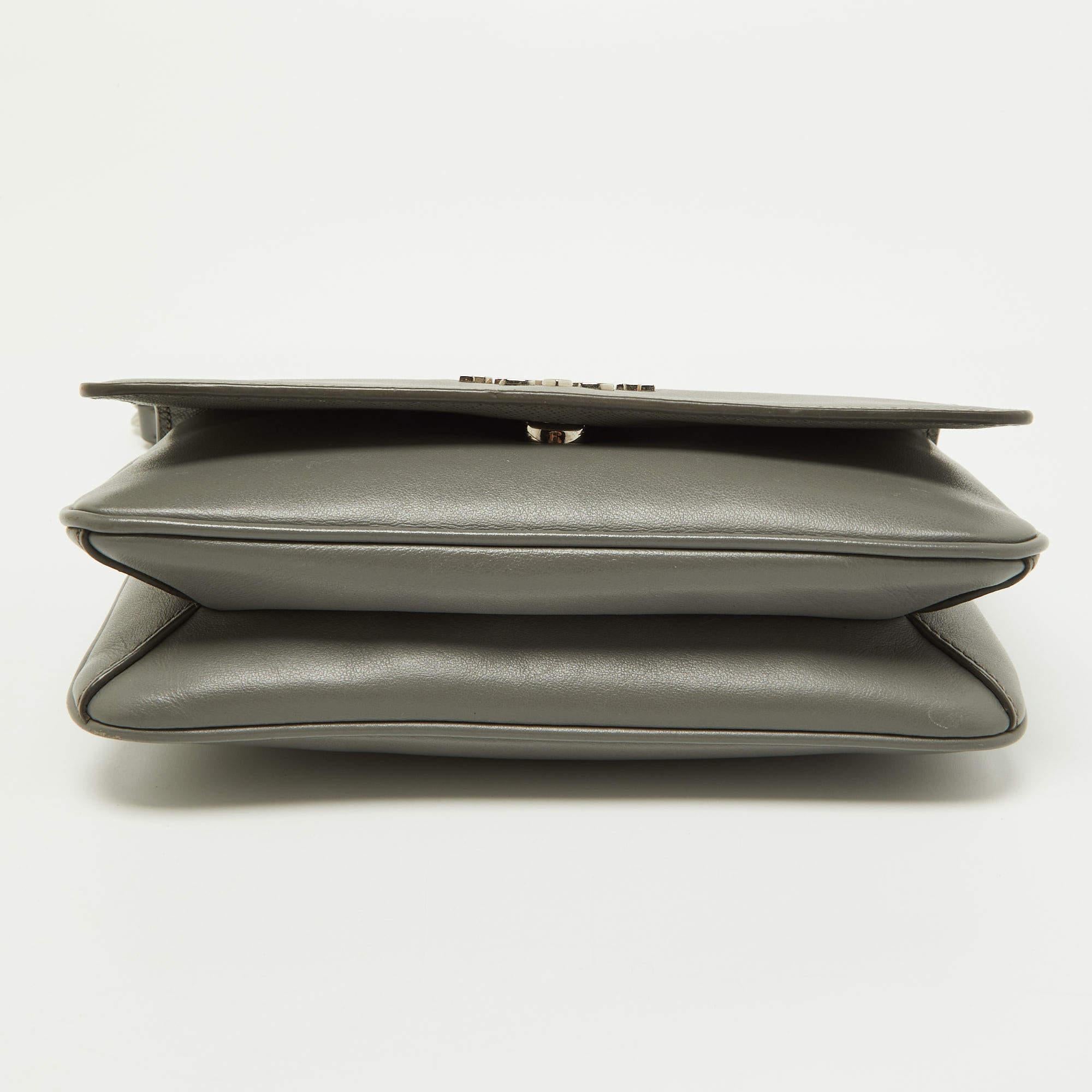 Prada Grey Saffiano Leather Flap Crossbody Bag 1