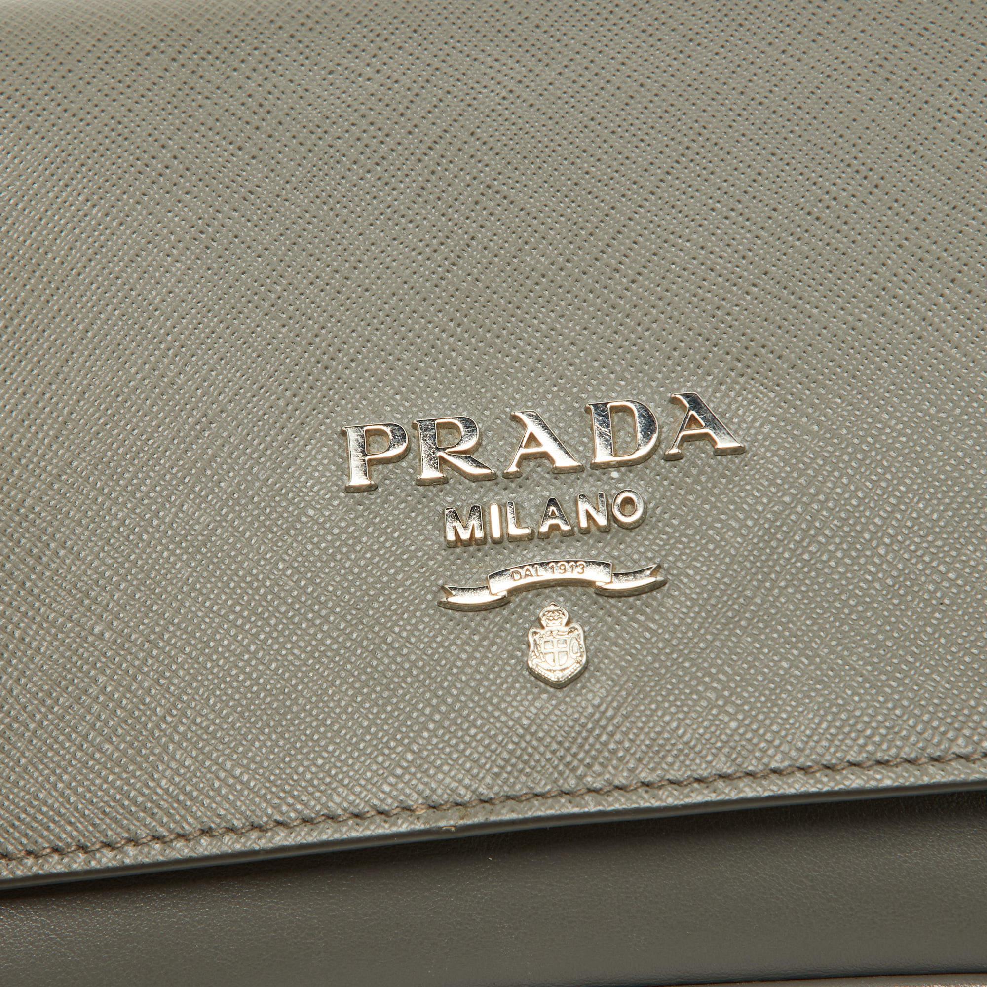 Prada Grey Saffiano Leather Flap Crossbody Bag 2
