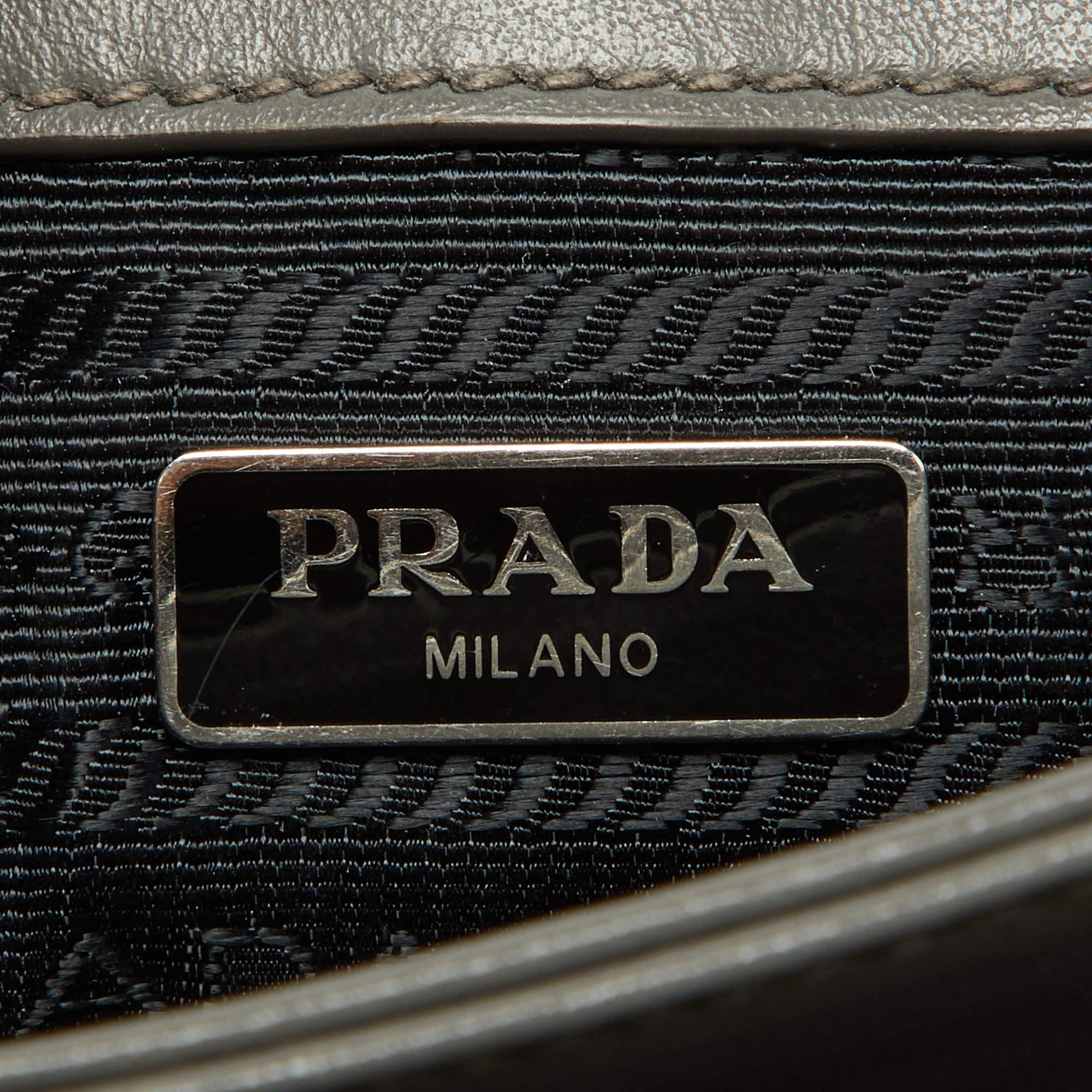 Prada Grey Saffiano Leather Flap Crossbody Bag 4