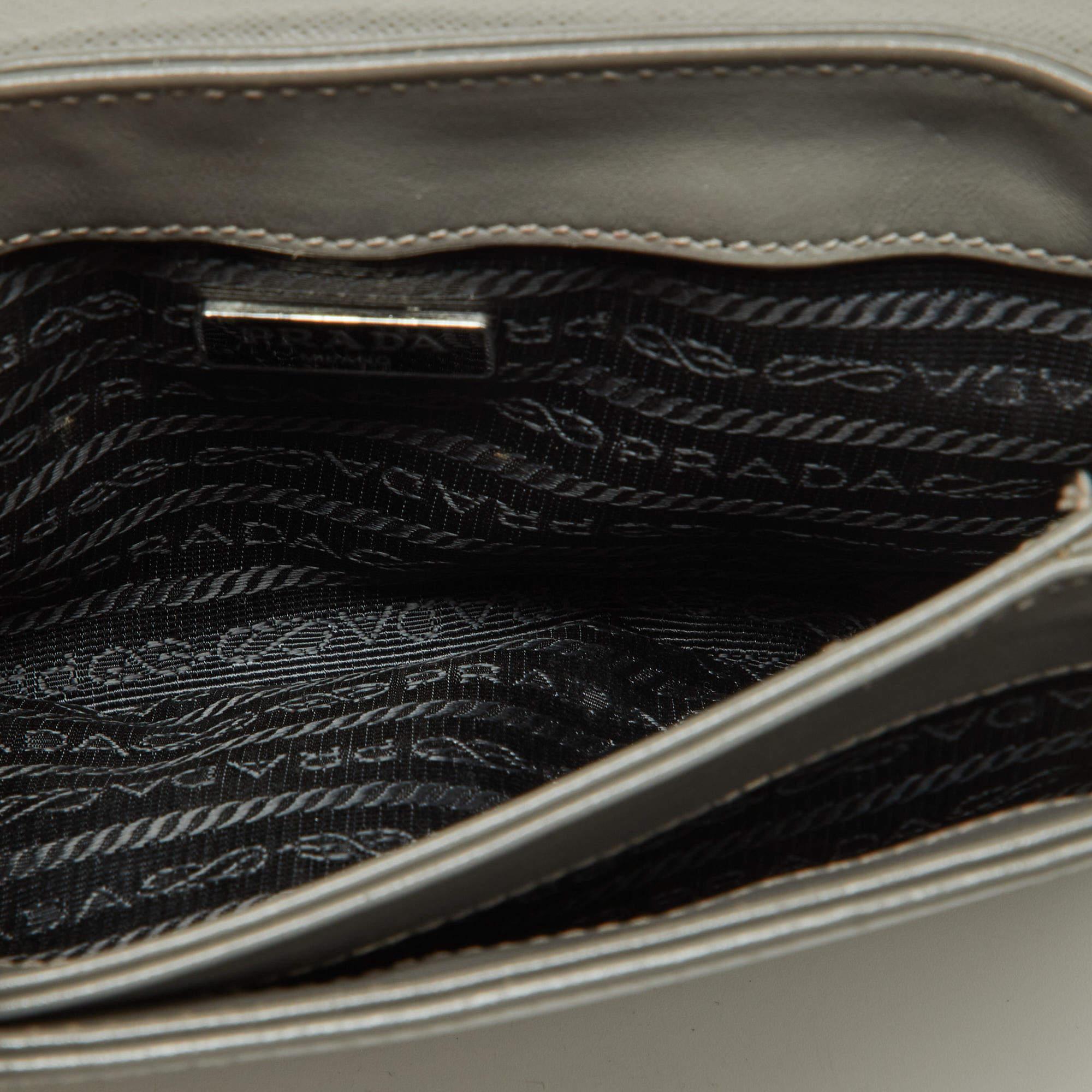 Prada Grey Saffiano Leather Flap Crossbody Bag 5