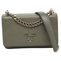 Prada Grey Saffiano Leather Flap Crossbody Bag