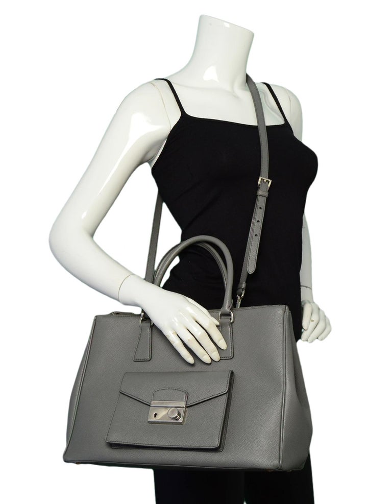 Prada Grey Saffiano Leather Galleria Front Pocket Tote Bag rt $2,670 For Sale at 1stdibs