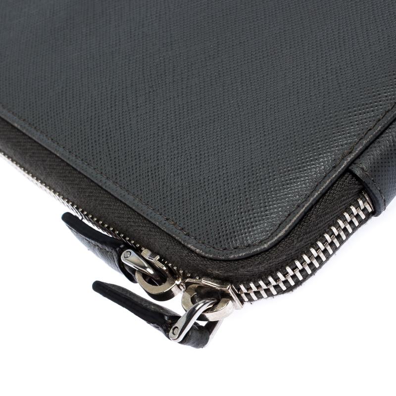 Prada Grey Saffiano Leather Small Zip Around Portfolio 5