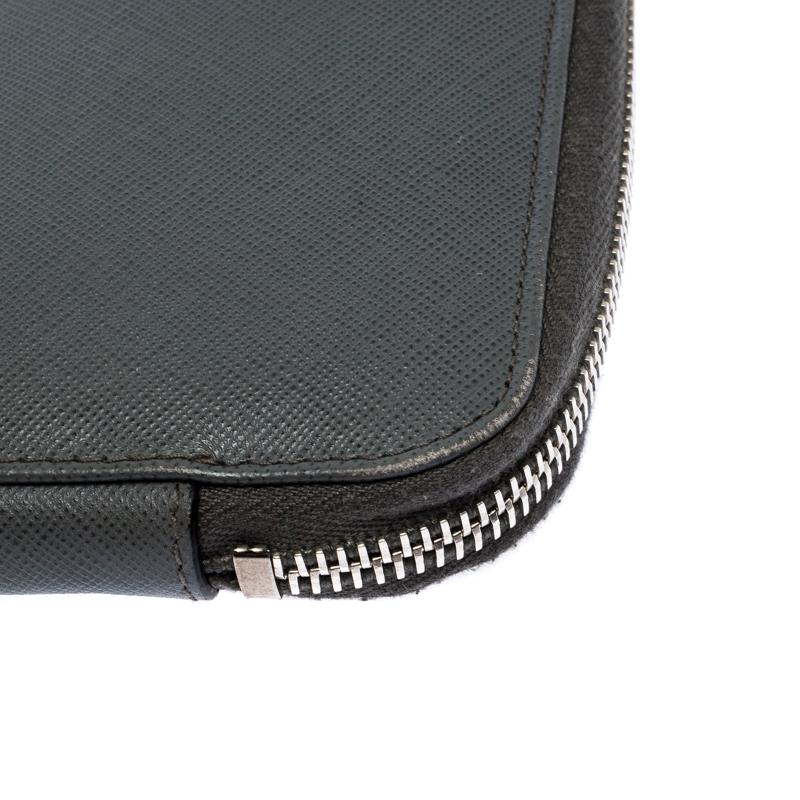 Black Prada Grey Saffiano Leather Small Zip Around Portfolio