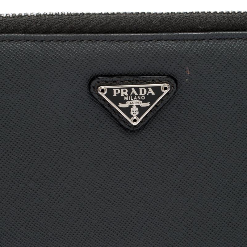 Prada Grey Saffiano Leather Small Zip Around Portfolio 1