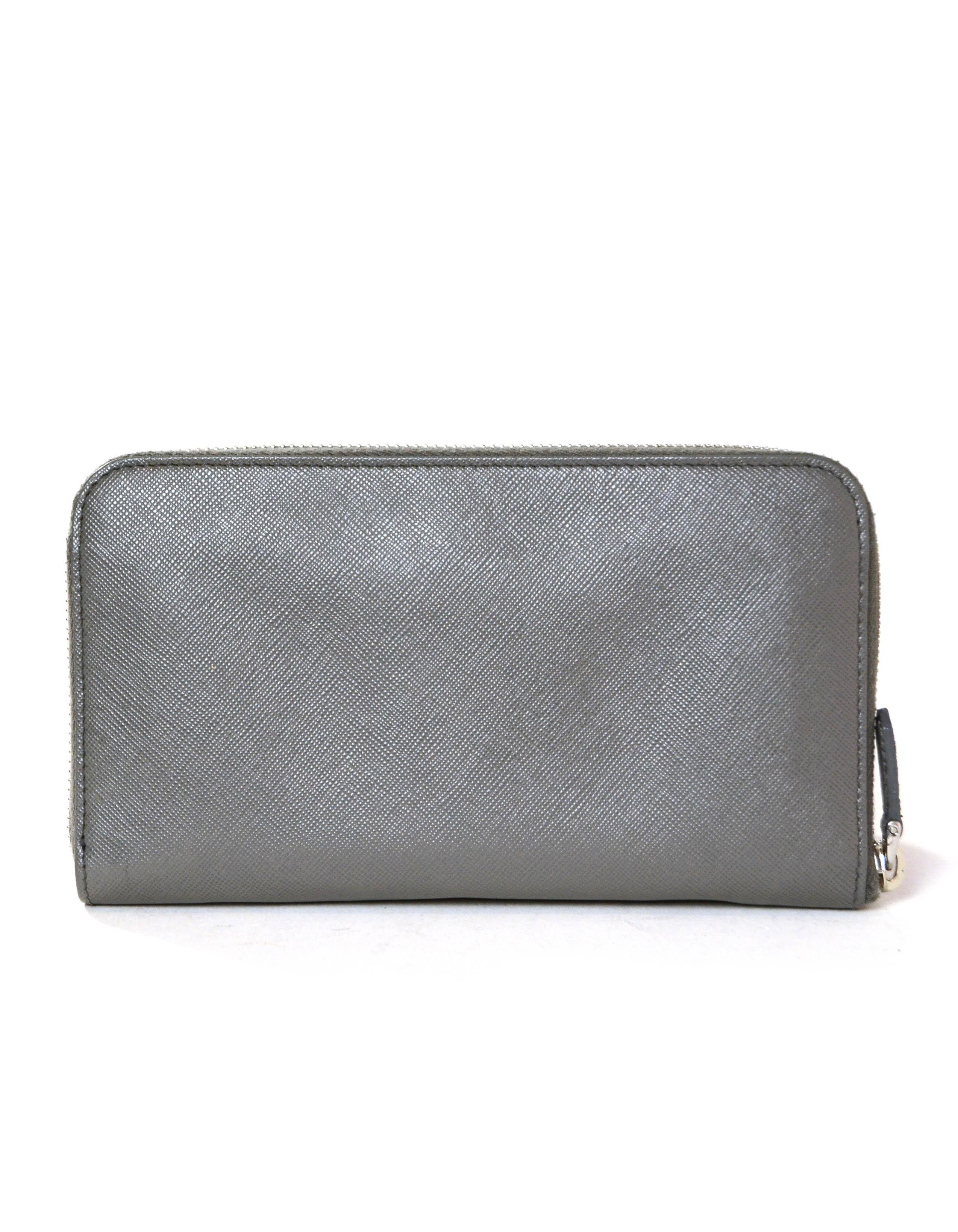 Gray Prada Grey Saffiano Leather Zip Around Wallet