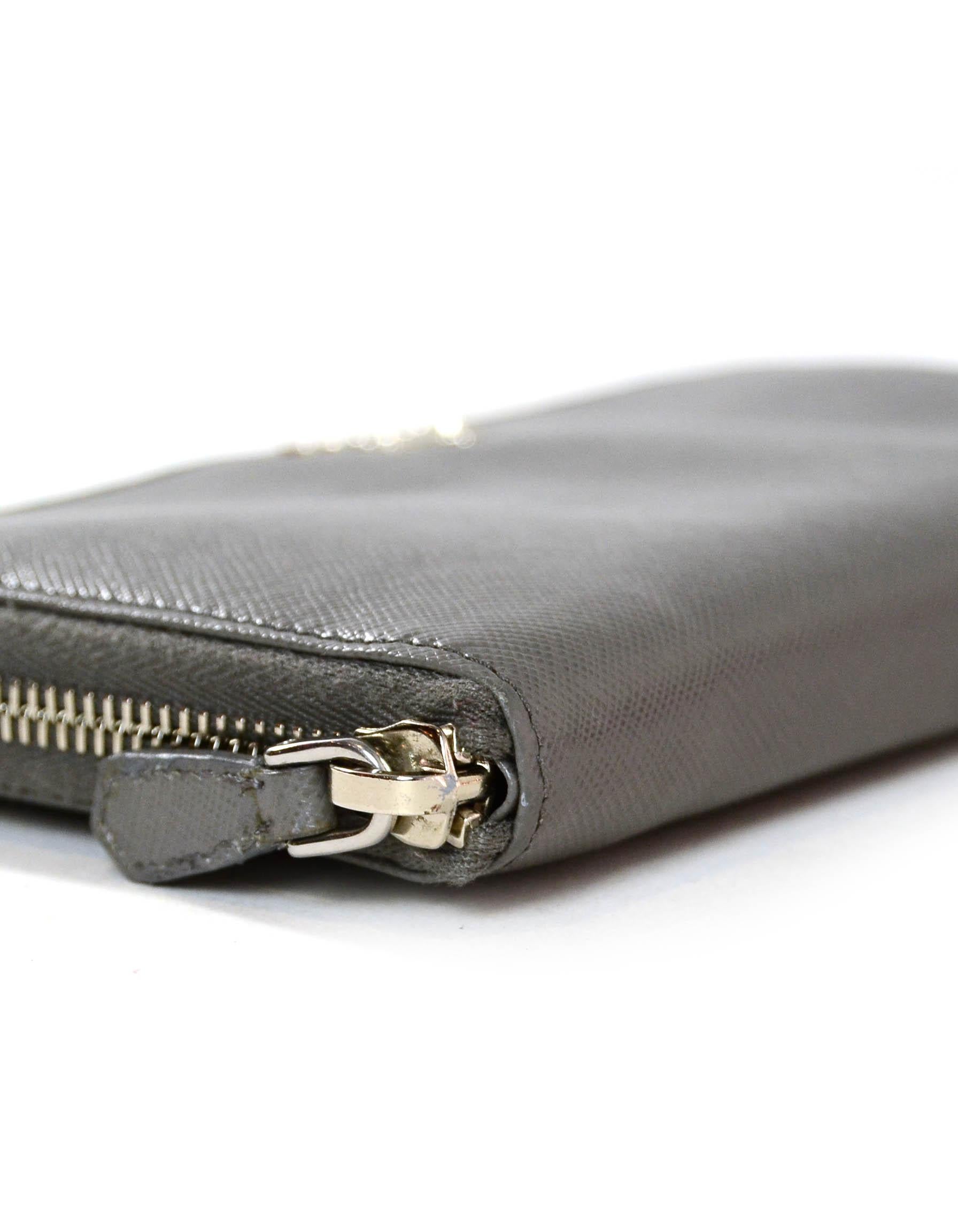 Prada Grey Saffiano Leather Zip Around Wallet In Excellent Condition In New York, NY