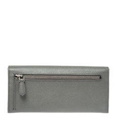 Prada Grey Saffiano Lux Leather Bow Continental Wallet