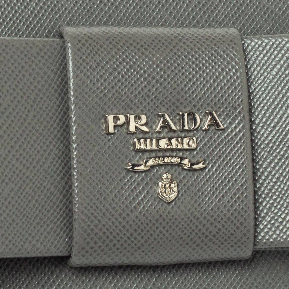 Prada Grey Saffiano Lux Leather Bow Continental Wallet 1