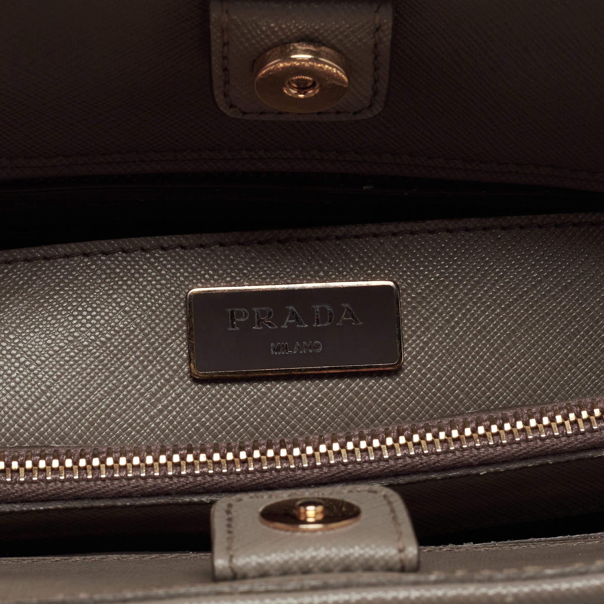 Prada Grey Saffiano Lux Leather Dome Satchel 10
