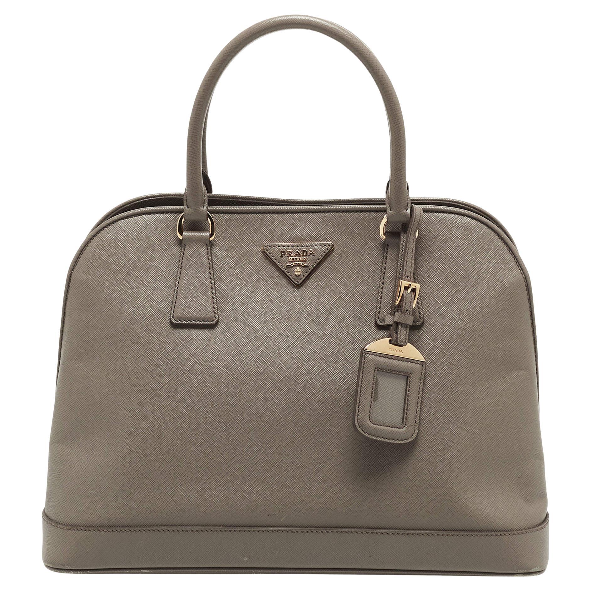 Prada Grey Saffiano Lux Leather Dome Satchel For Sale at 1stDibs