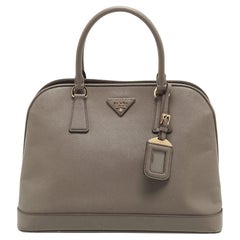 Prada Grey Saffiano Lux Leather Dome Satchel