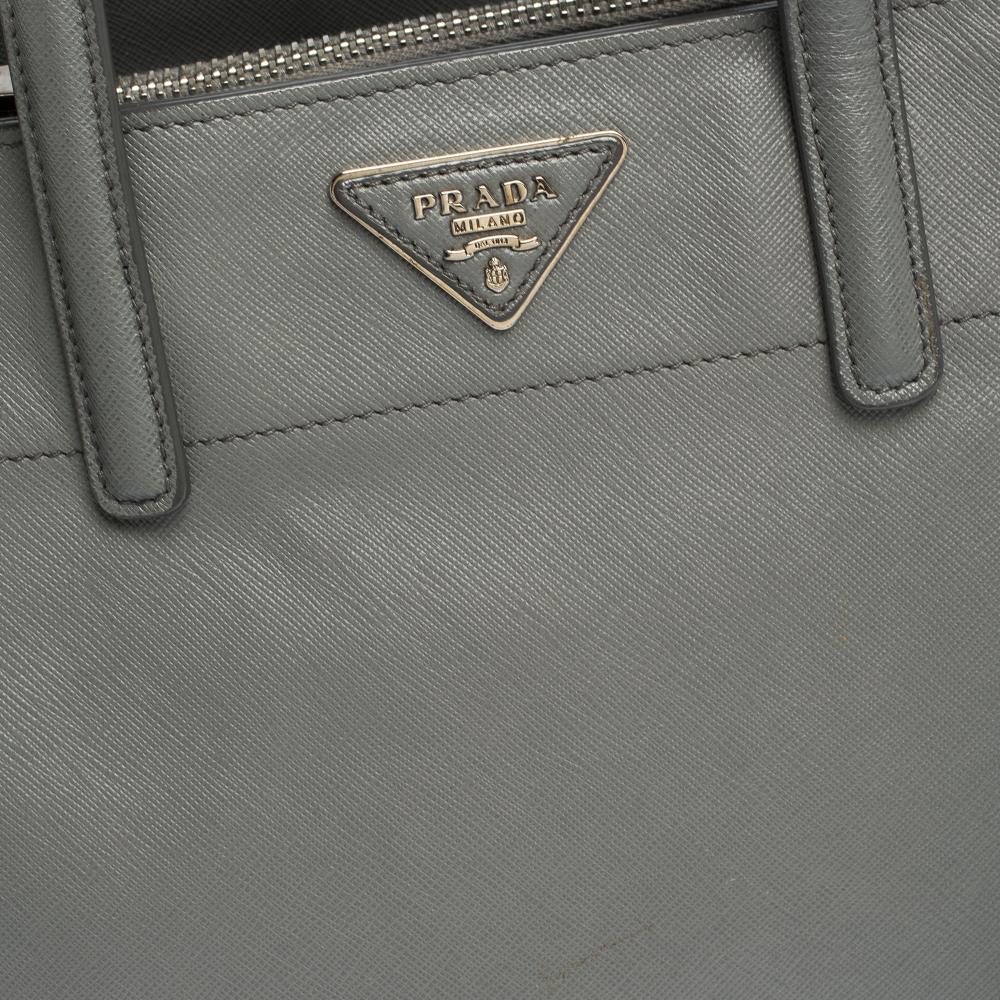 Prada Grey Saffiano Lux Leather Double Handle Tote 1