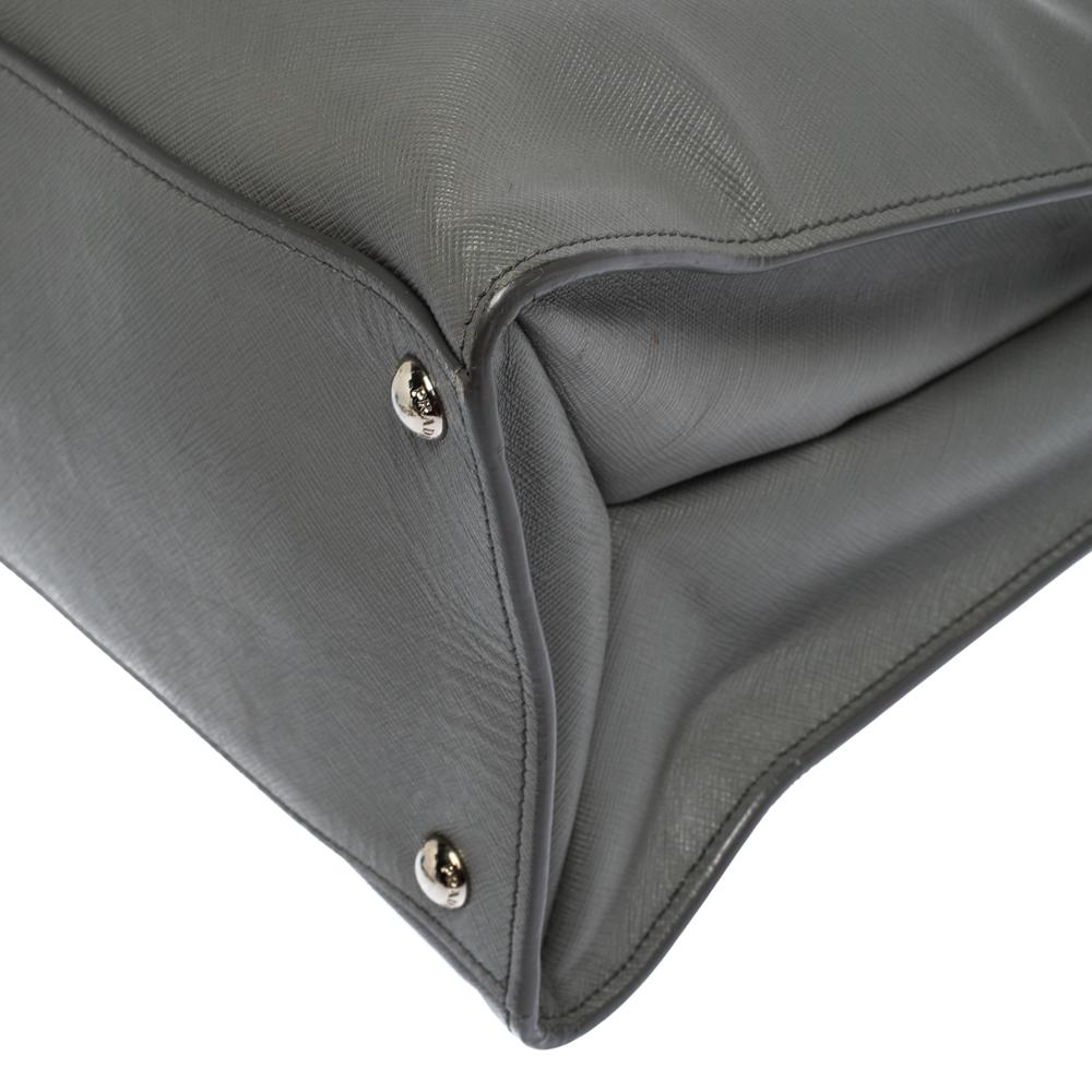 Prada Grey Saffiano Lux Leather Double Handle Tote 2