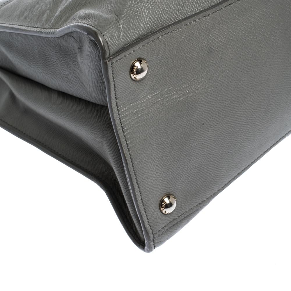 Prada Grey Saffiano Lux Leather Double Handle Tote 3