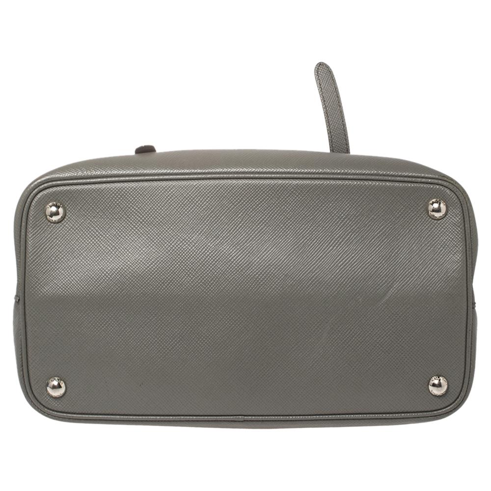 Prada Grey Saffiano Lux Leather Double Turn Lock Top Handle Bag 5