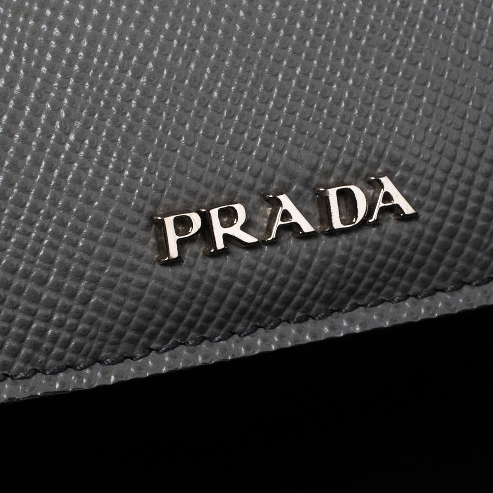 Prada Grey Saffiano Lux Leather Double Turn Lock Top Handle Bag 1