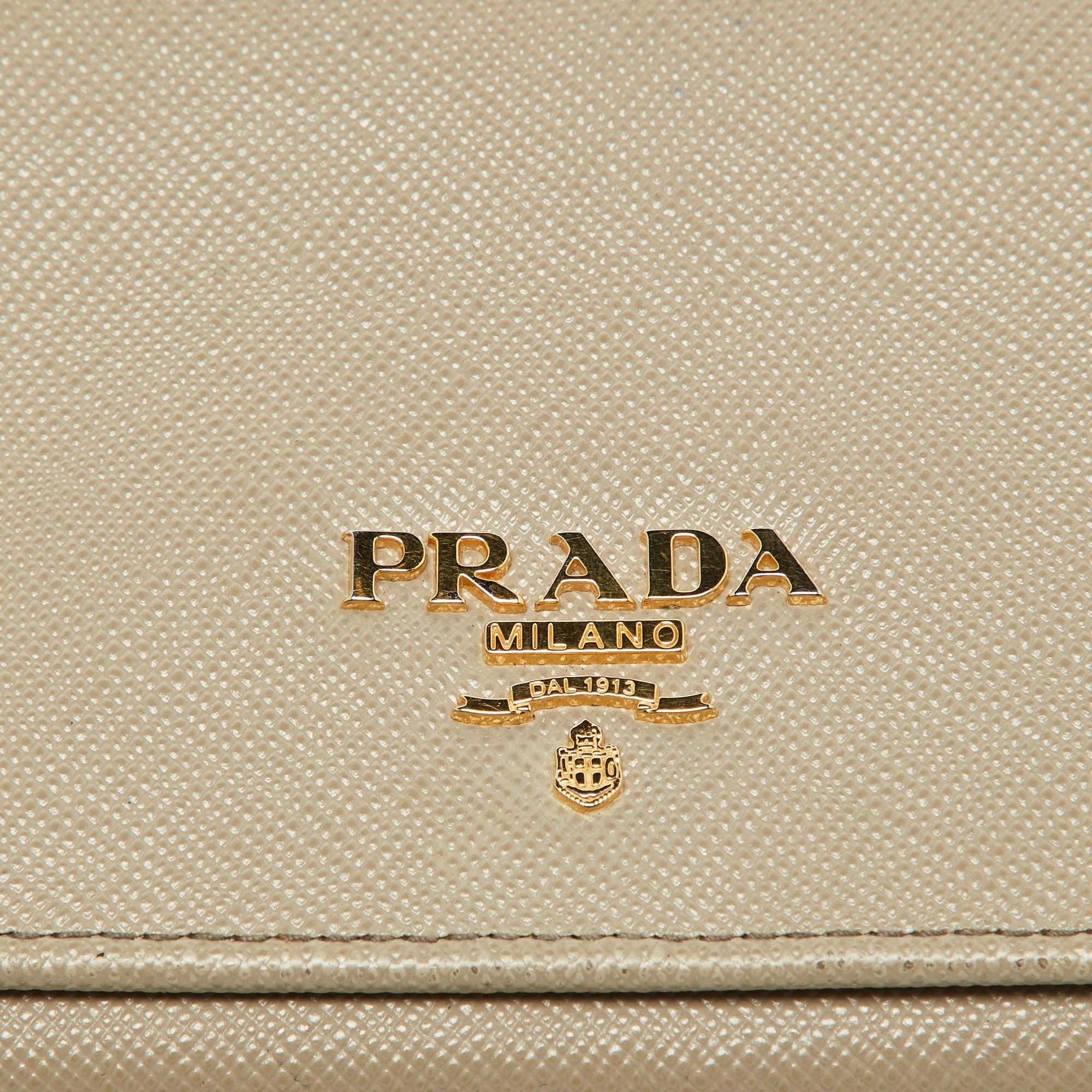 Prada Grey Saffiano Lux Leather Flap Continental Wallet 1
