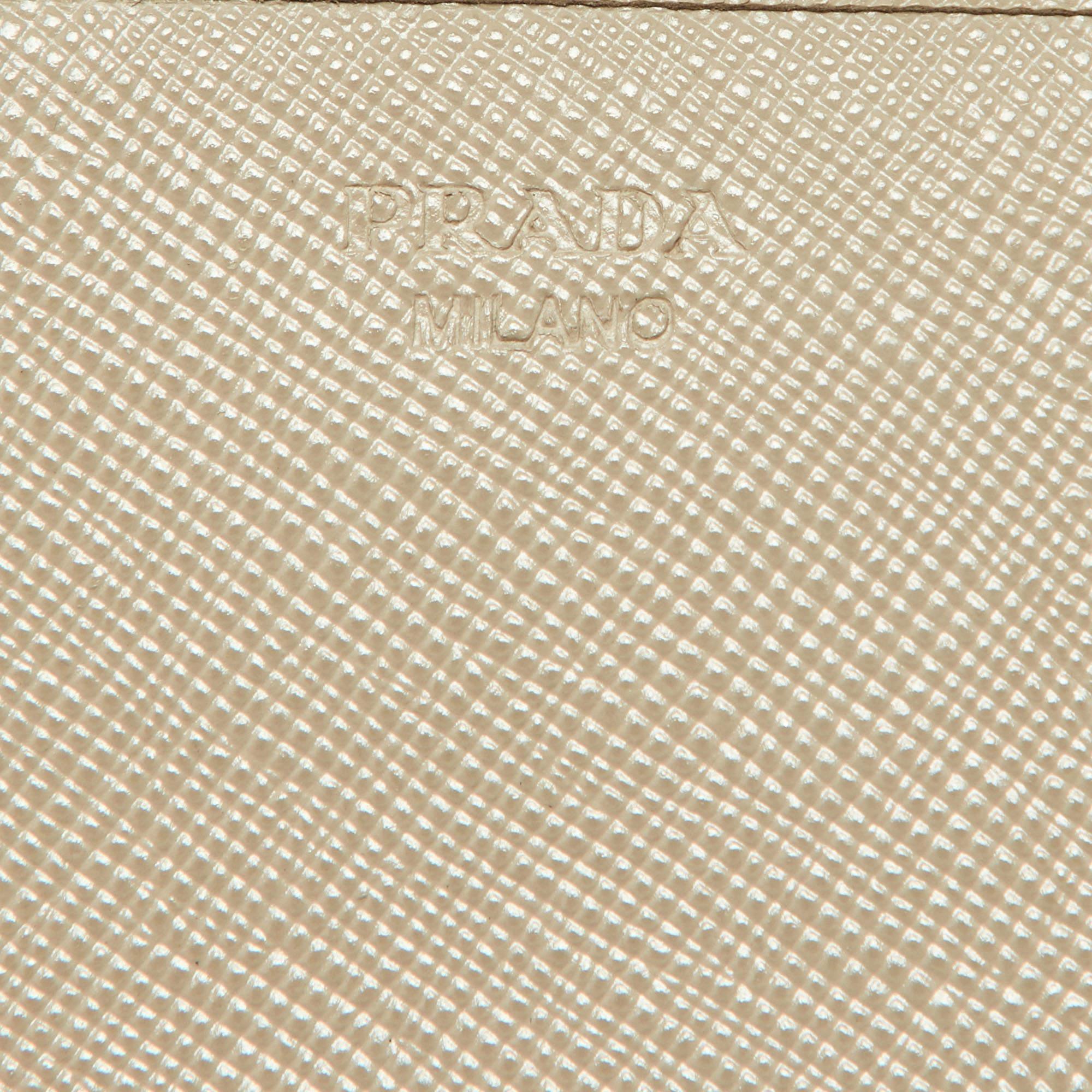 Prada Grey Saffiano Lux Leather Flap Continental Wallet 2