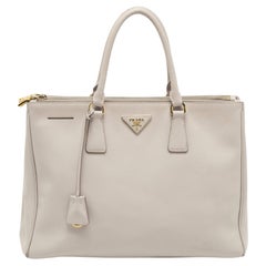 Prada Grey Saffiano Lux Leather Large Double Zip Tote