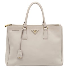 Prada Grey Saffiano Lux Leather Large Double Zip Tote