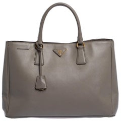 Prada Grey Saffiano Lux Leather Large Gardener's Tote