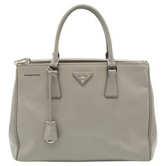 Prada Grey Saffiano Lux Leather Medium Double Zip Tote