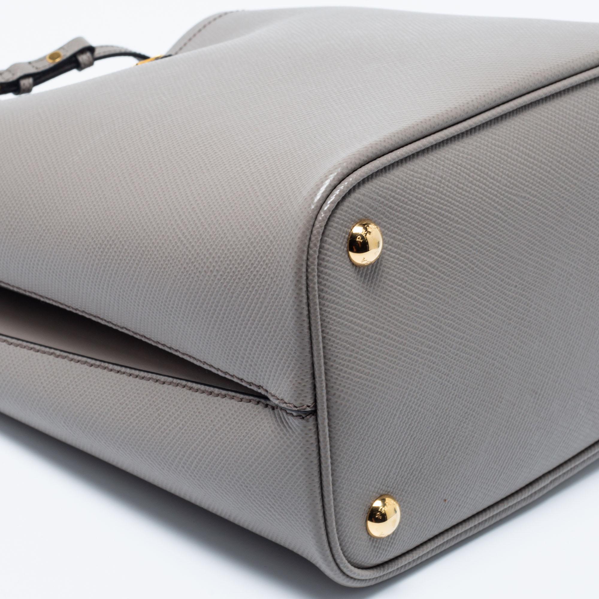 Prada Grey Saffiano Lux Leather Medium Panier Top Handle Bag 3