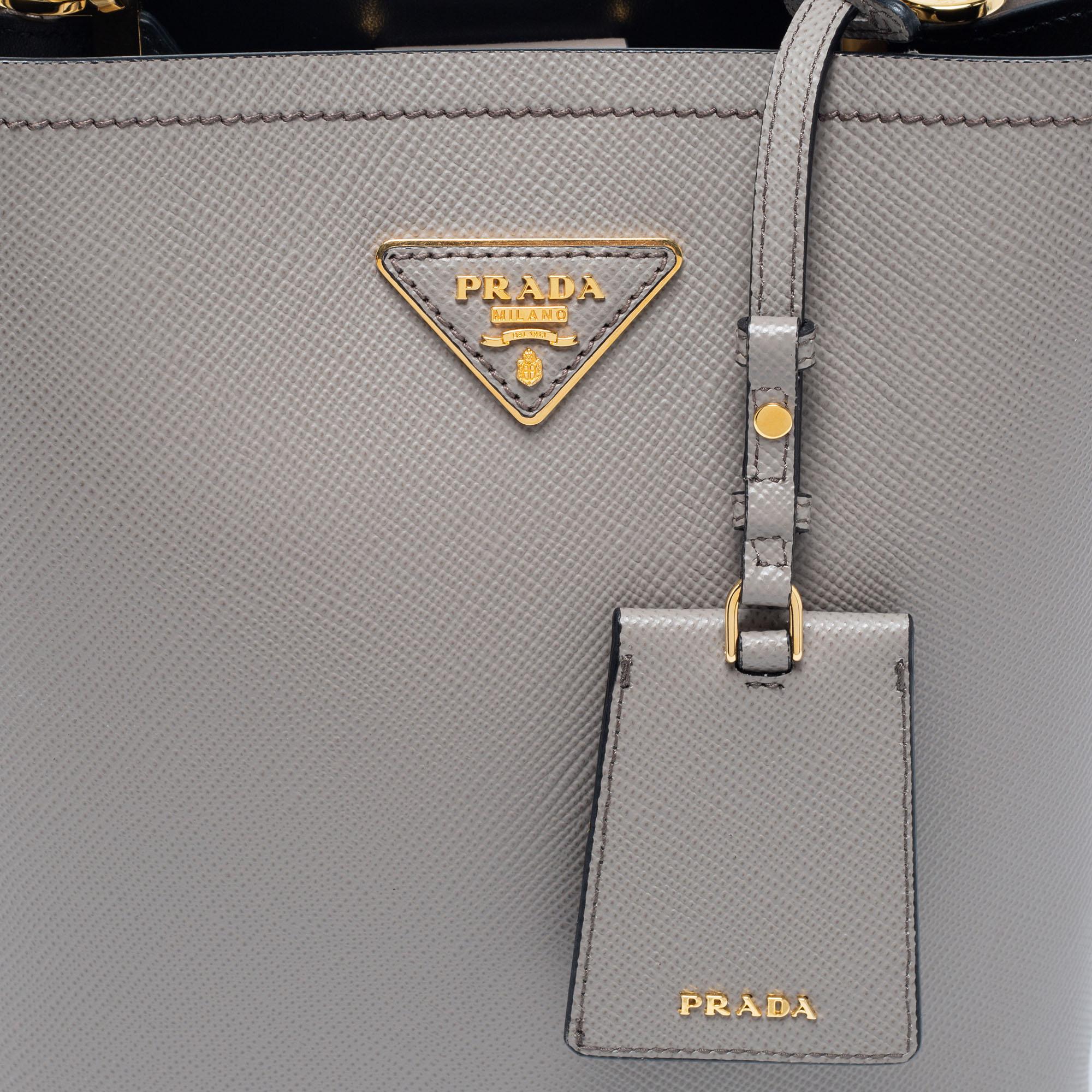 Prada Grey Saffiano Lux Leather Medium Panier Top Handle Bag 4