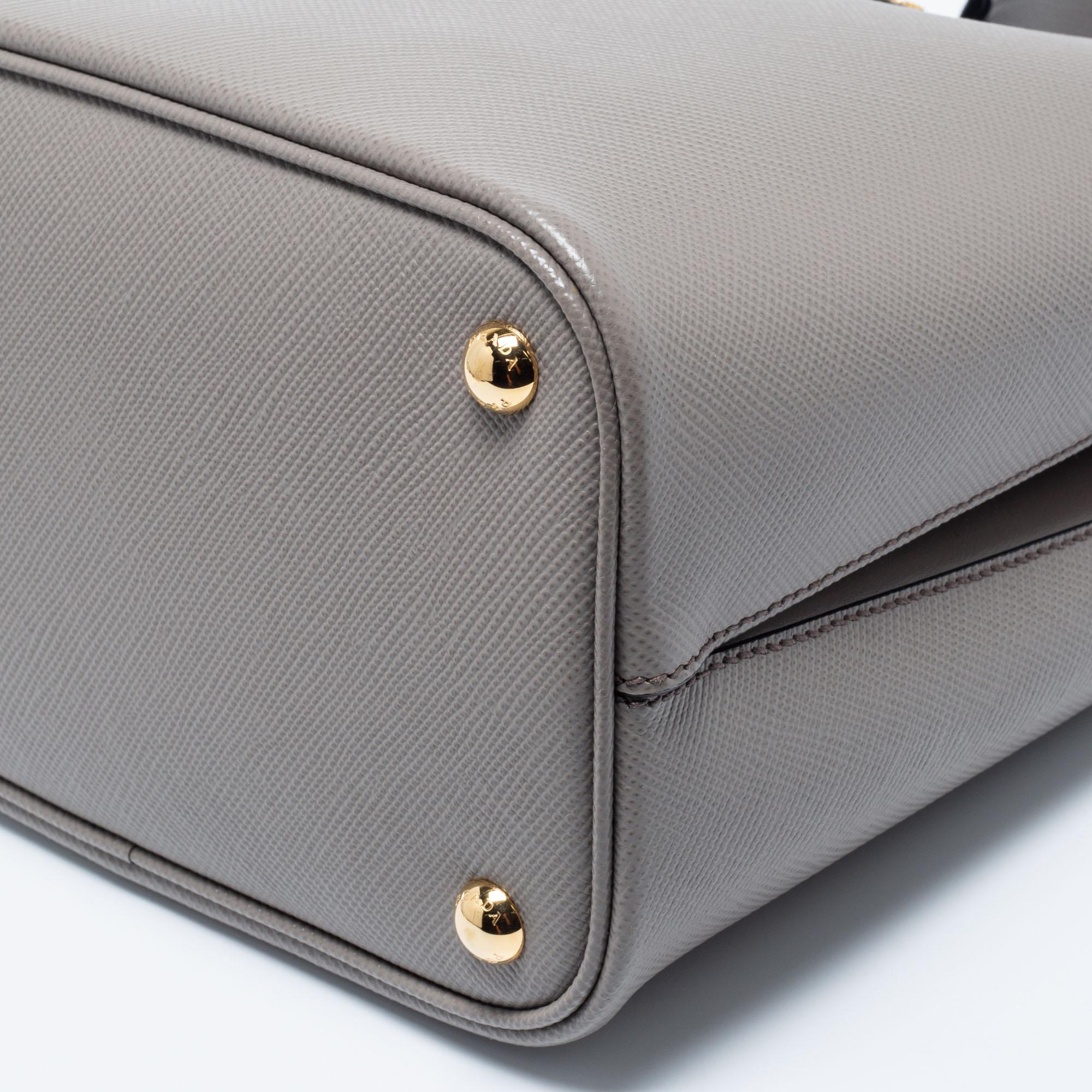 Prada Grey Saffiano Lux Leather Medium Panier Top Handle Bag 1