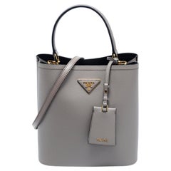 Prada Grey Saffiano Lux Leather Medium Panier Top Handle Bag