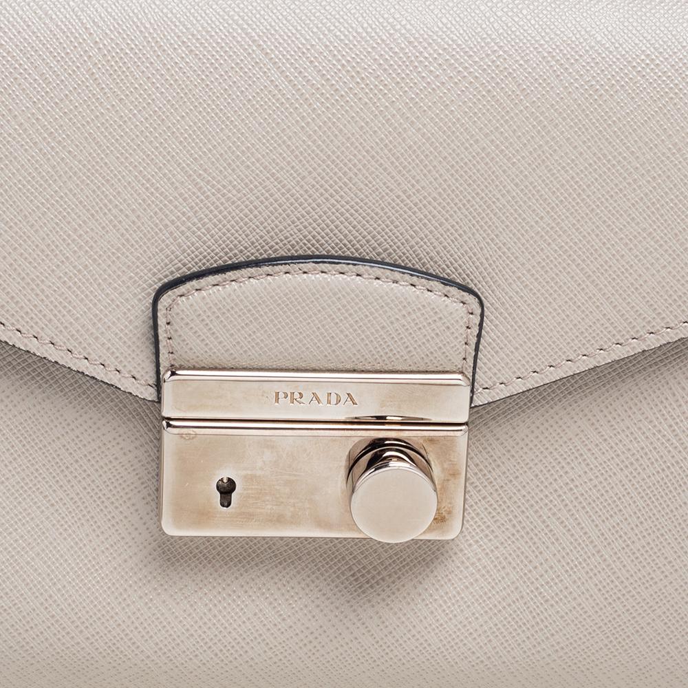 Prada Grey Saffiano Lux Leather Mini Sound Flap Bag 5