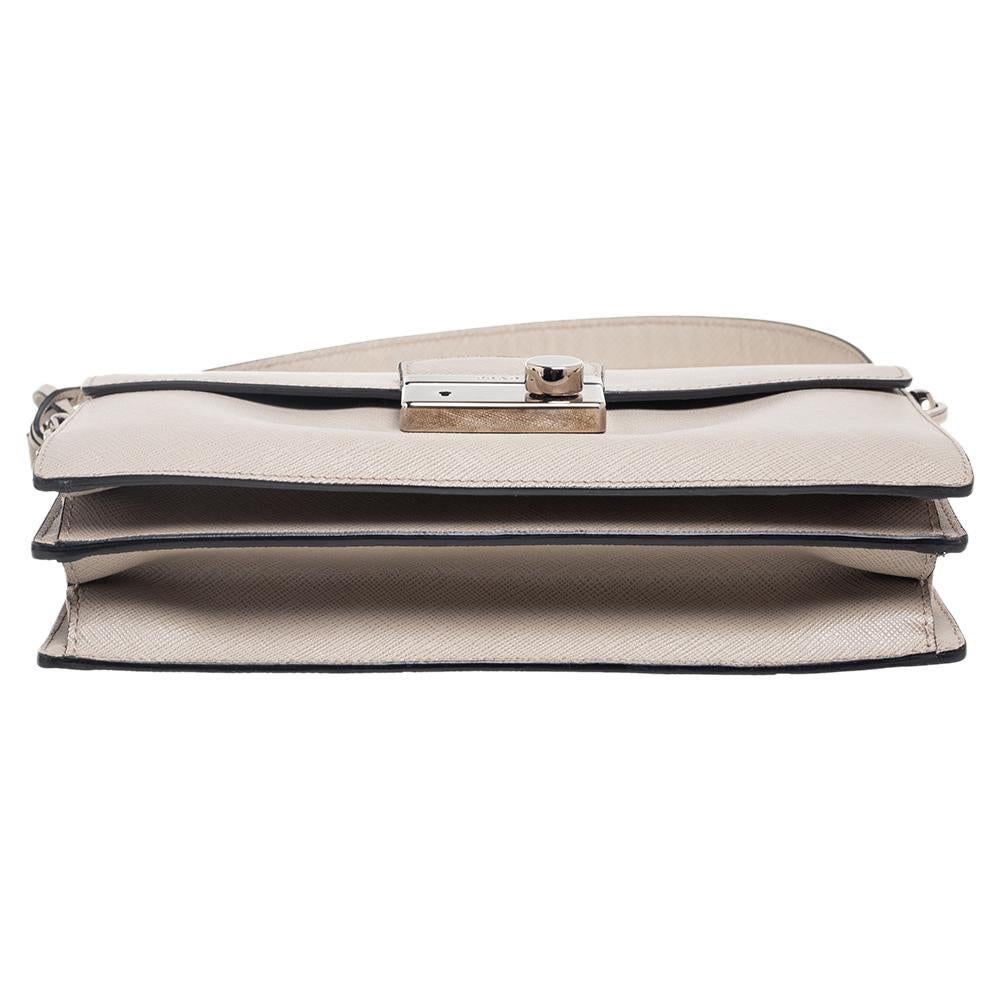 Prada Grey Saffiano Lux Leather Mini Sound Flap Bag In Good Condition In Dubai, Al Qouz 2