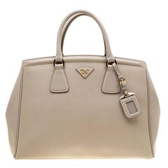 Prada Grey Saffiano Lux Leather Parabole Tote