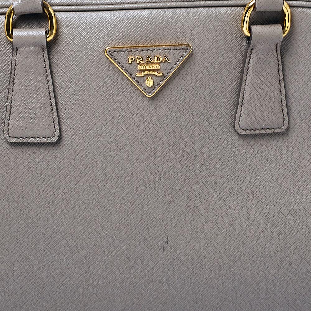 Prada Grey Saffiano Lux Leather Pyramid Frame Satchel 1