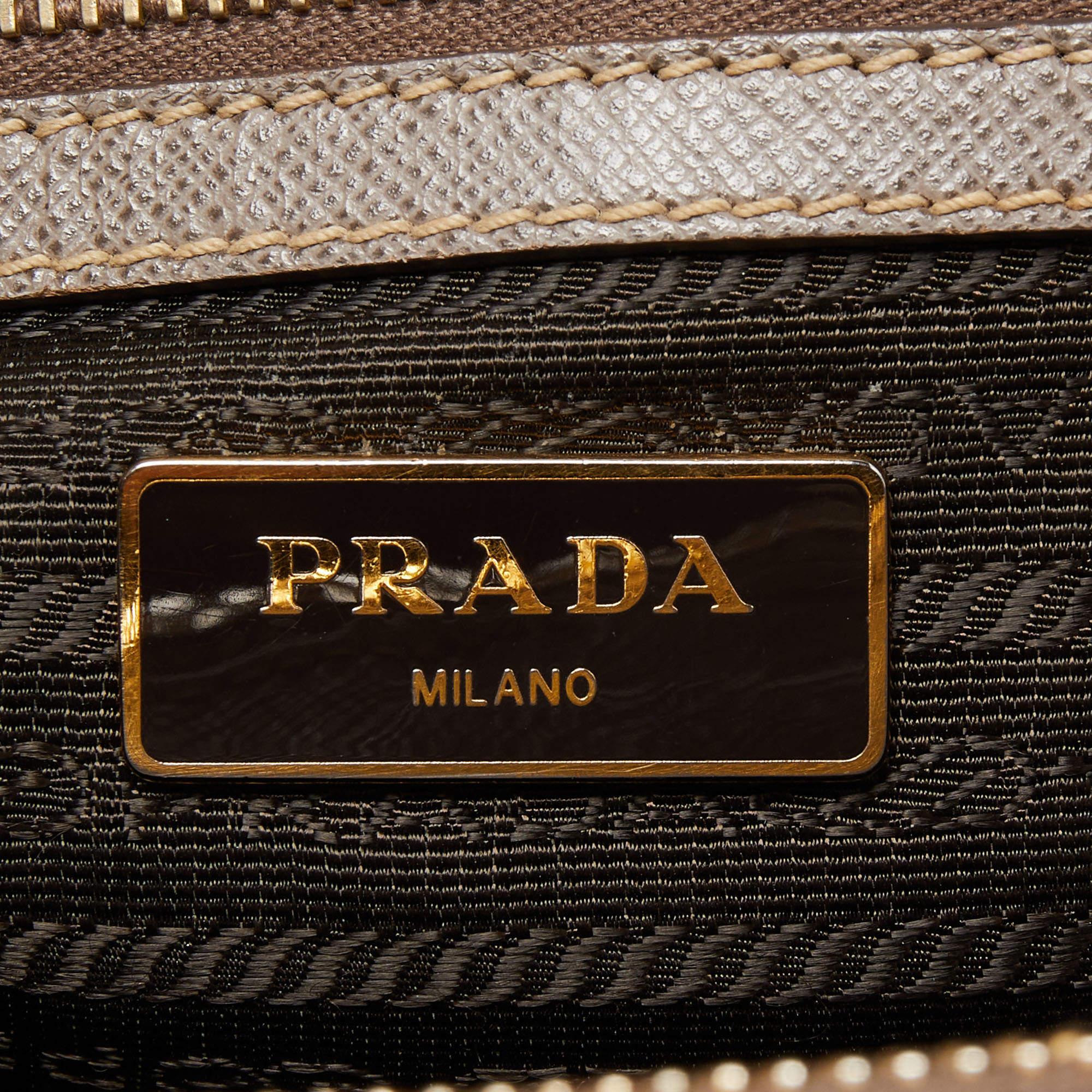 Women's Prada Grey Saffiano Lux Leather Small Galleria Double Zip Tote