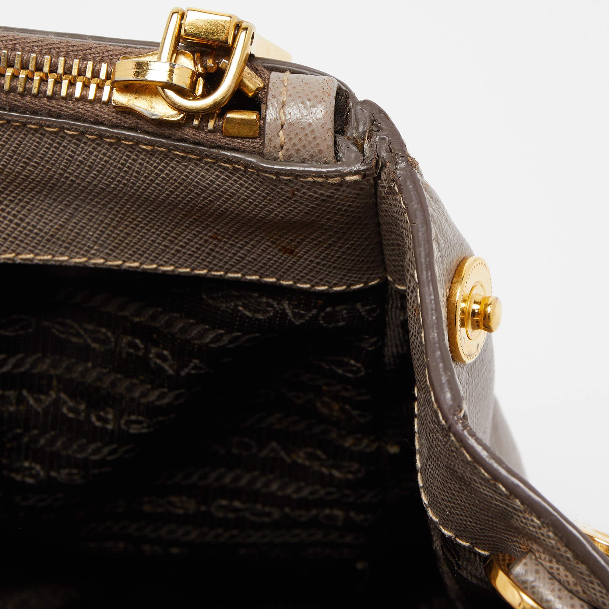 Prada Grey Saffiano Lux Leather Small Galleria Double Zip Tote For Sale 3