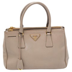 Prada Grey Saffiano Lux Leather Small Galleria Double Zip Tote